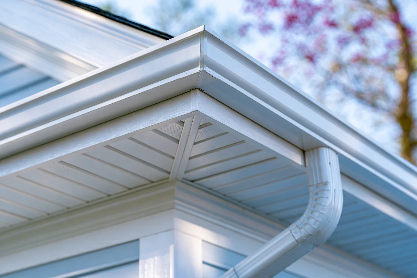 White fascia meeting a seamless gutter cleanly